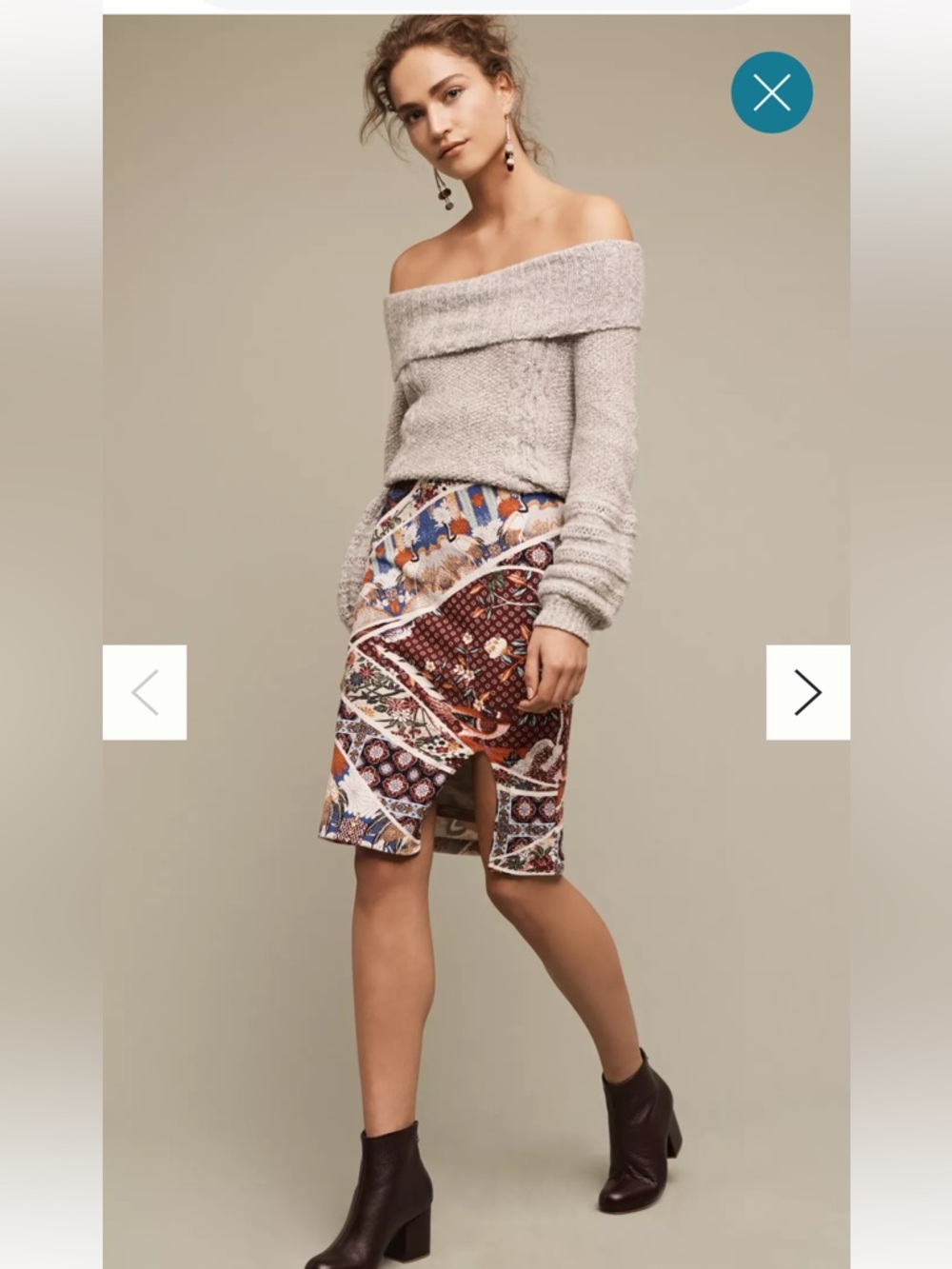 Maeve Mixed Patchwork Midi Skirt - Multi Brown